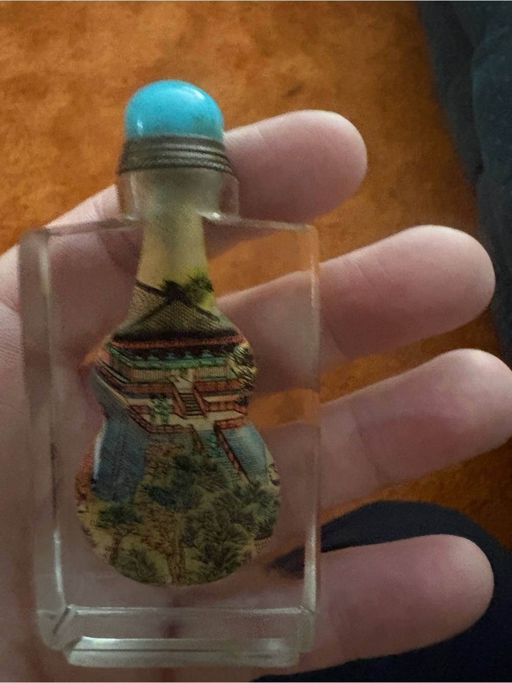 Glass Ornamental snuff  Bottle with Turquoise Stopper -